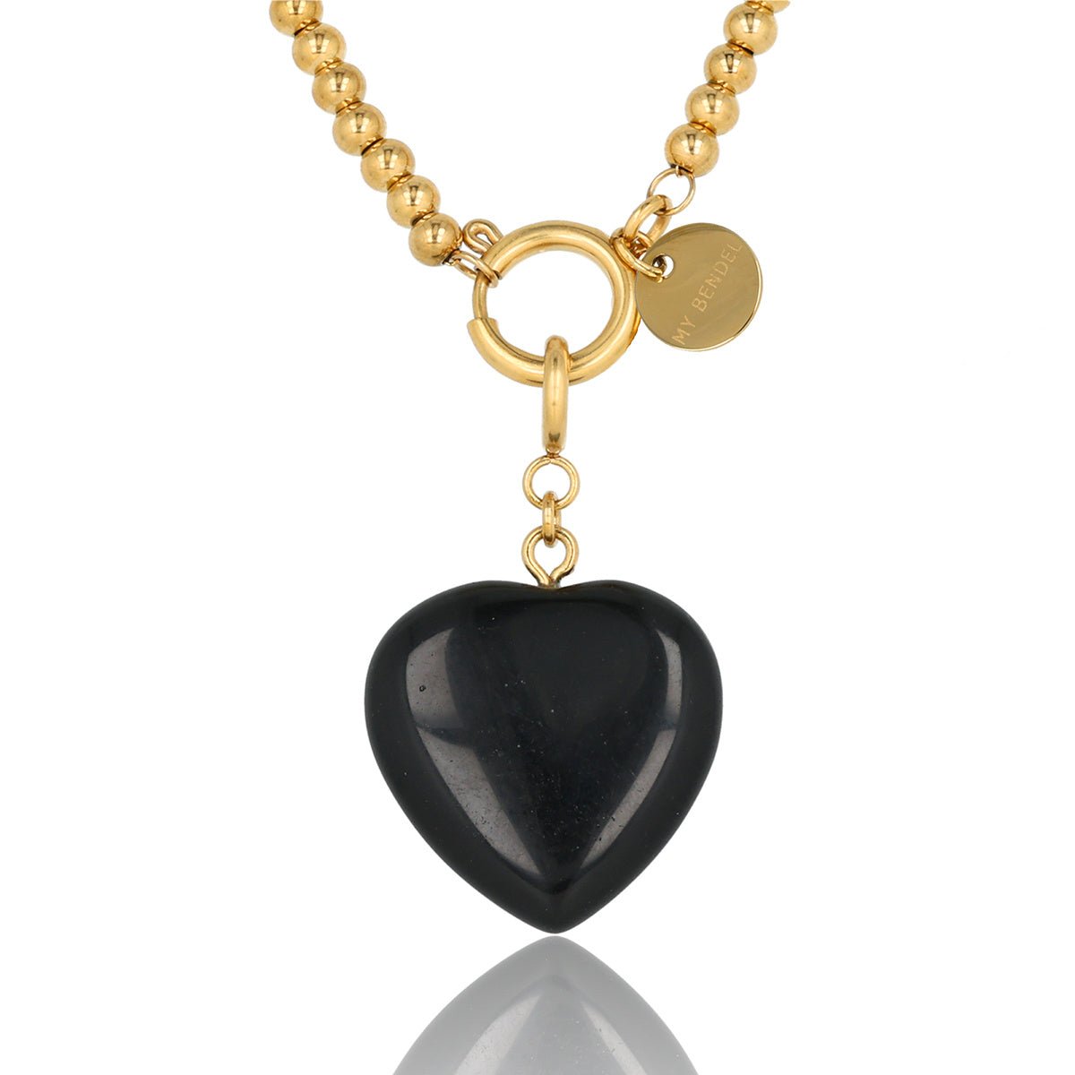 Gouden Schakelketting Dames met Onyx Hart - 47 cm - My Bendel