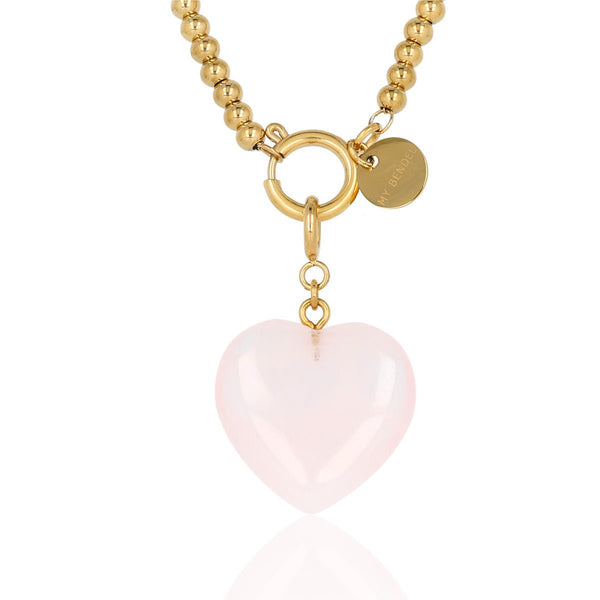 Gouden Schakelketting Dames met Rose Quartz Hart 47cm - My Bendel