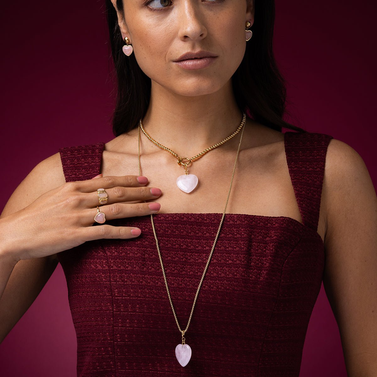 Gouden Schakelketting Dames met Rose Quartz Hart 47cm - My Bendel