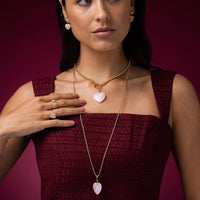 Gouden Schakelketting Dames met Rose Quartz Hart 47cm - My Bendel