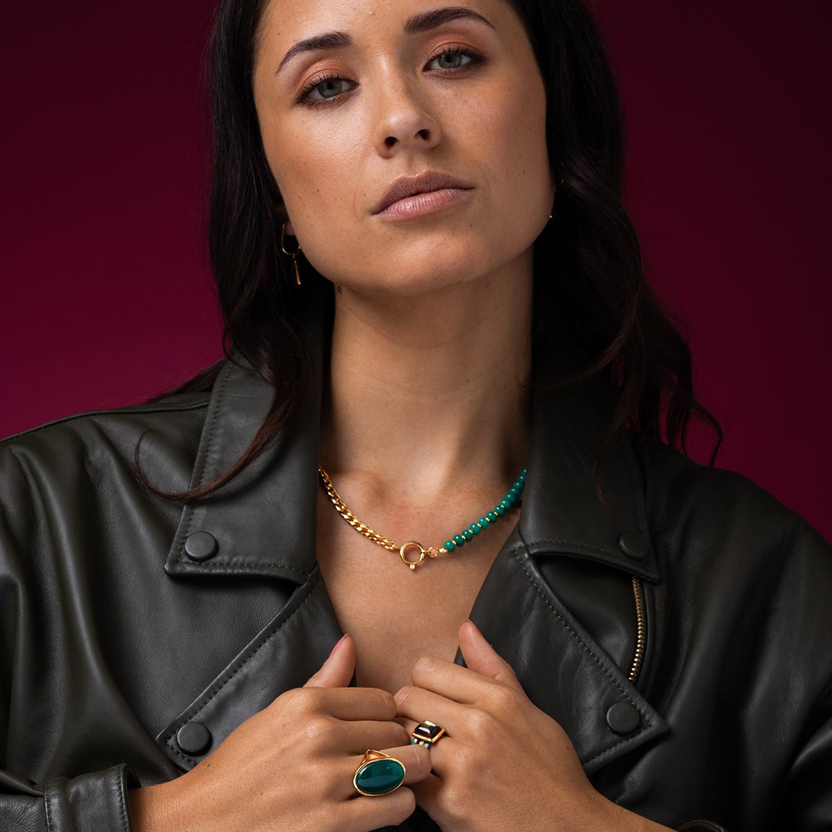 Gouden Schakelketting met Green Agate Edelstenen - My Bendel