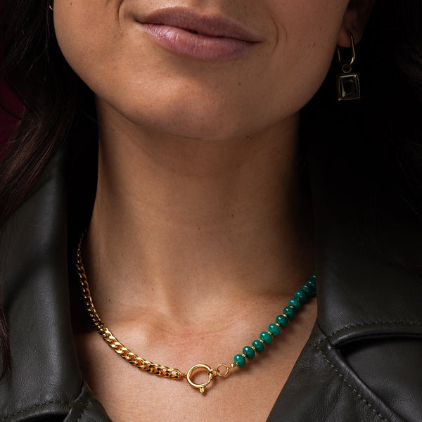 Gouden Schakelketting met Green Agate Edelstenen - My Bendel