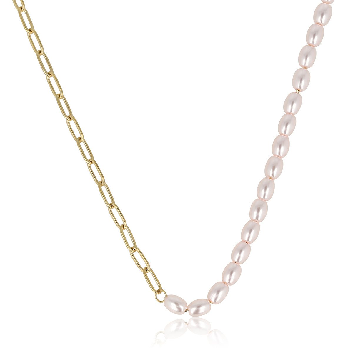 Gouden Schakelketting met Roze Parels - My Bendel