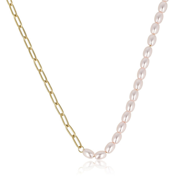 Gouden Schakelketting met Roze Parels - My Bendel