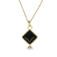 Gouden Schakelketting met Ruiten Onyx Hanger