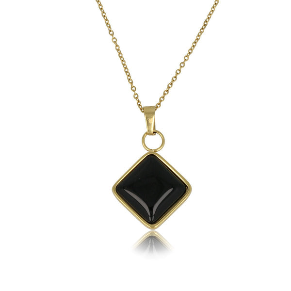 Gouden Schakelketting met Ruiten Onyx Hanger - My Bendel