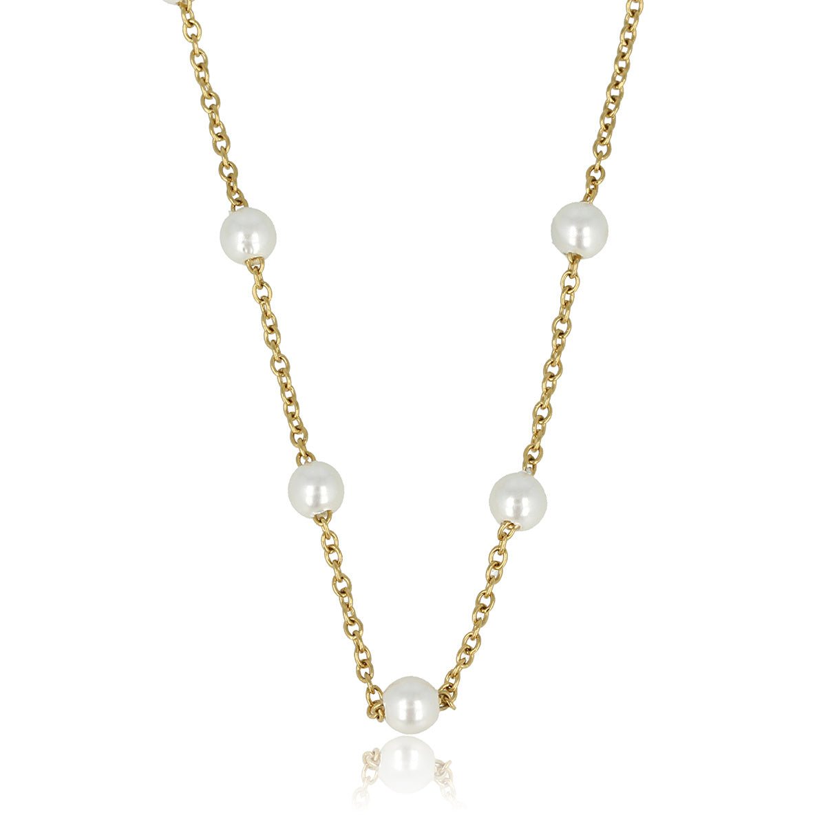 Gouden Schakelketting met Witte Parels - Fijn Design - My Bendel