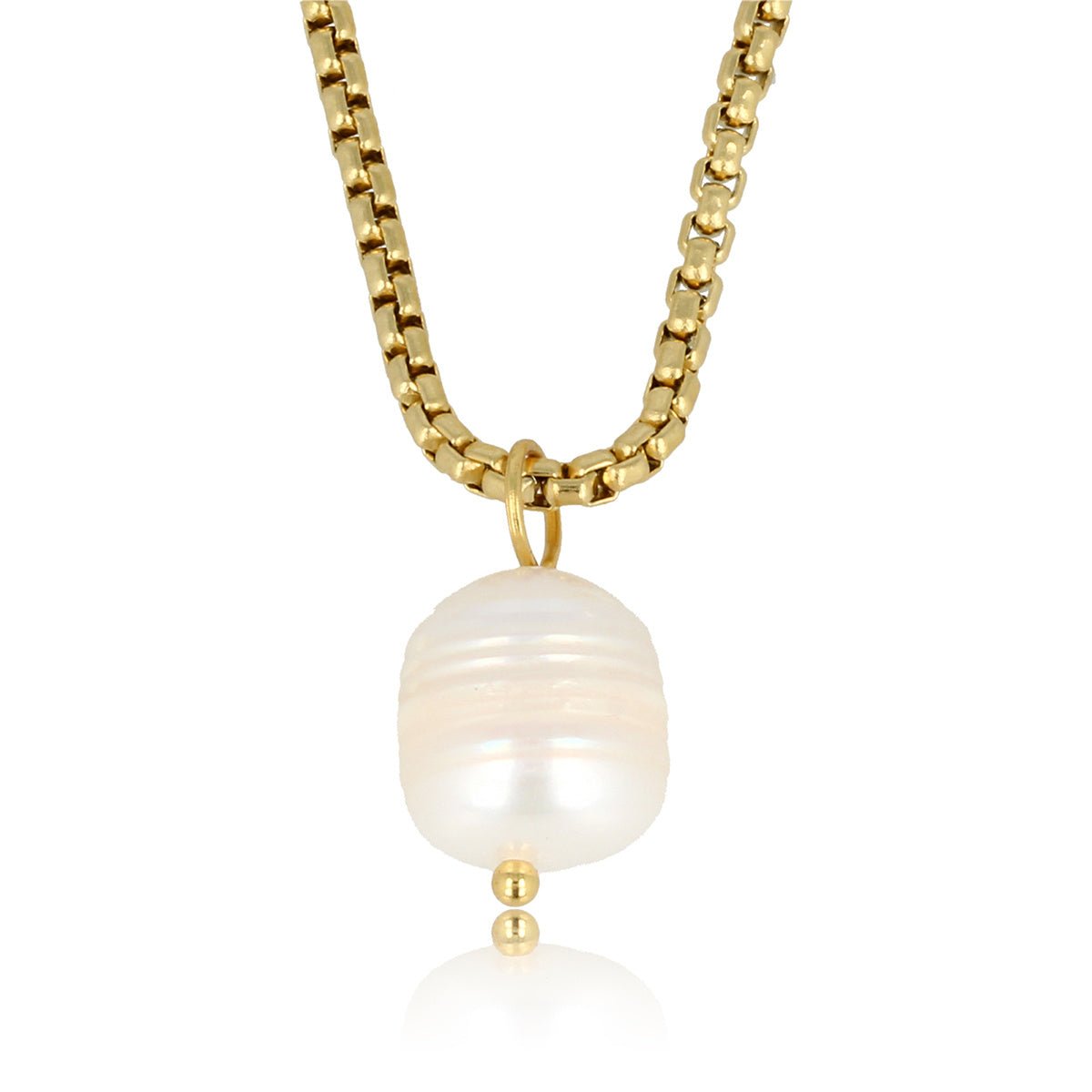 Gouden schakelketting met zoetwaterparel - My Bendel