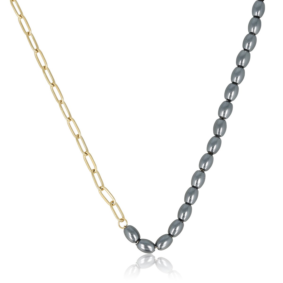 Gouden Schakelketting met Zwarte Parels - My Bendel
