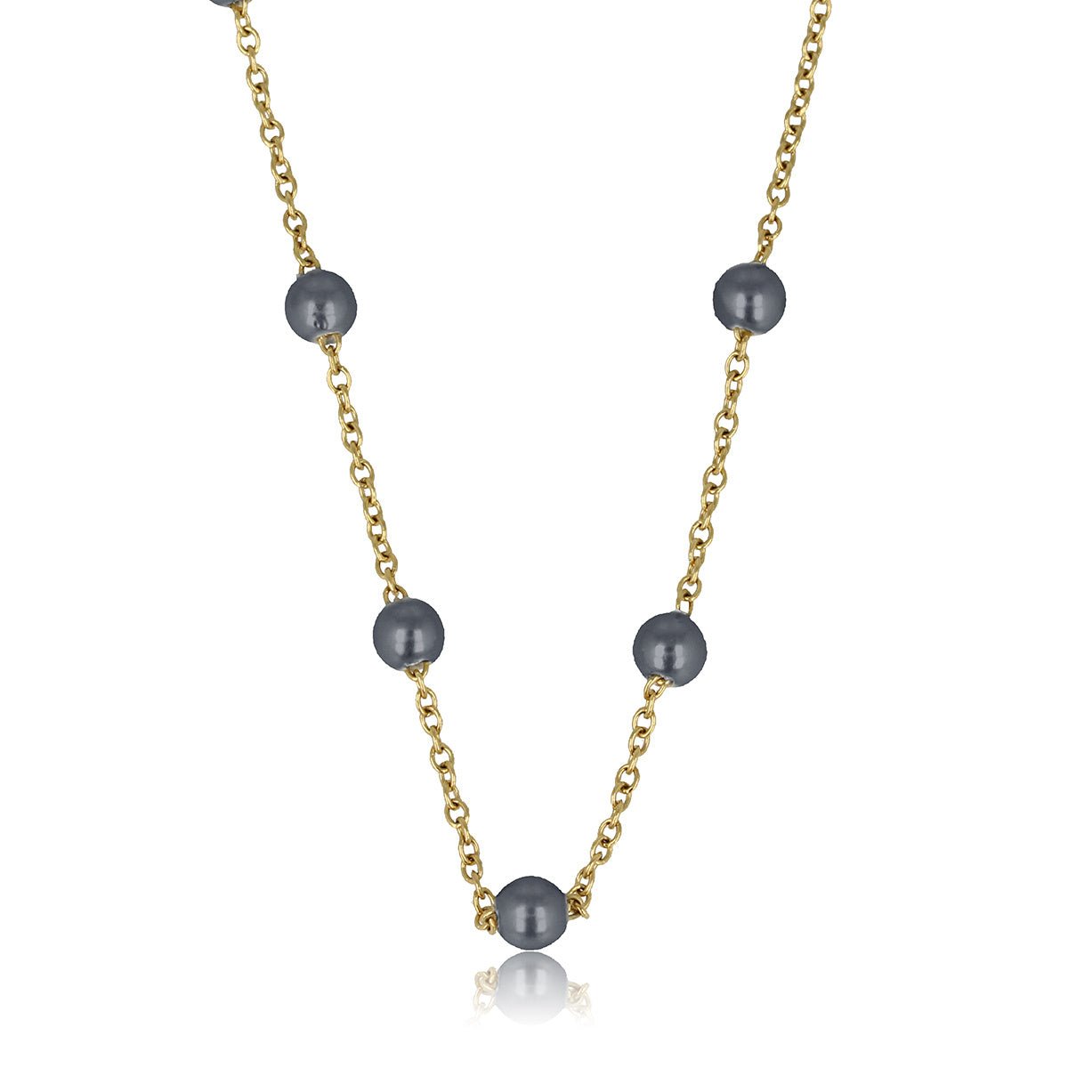 Gouden Schakelketting met Zwarte Parels - Fijn Design - My Bendel