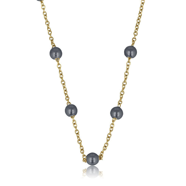 Gouden Schakelketting met Zwarte Parels - Fijn Design - My Bendel