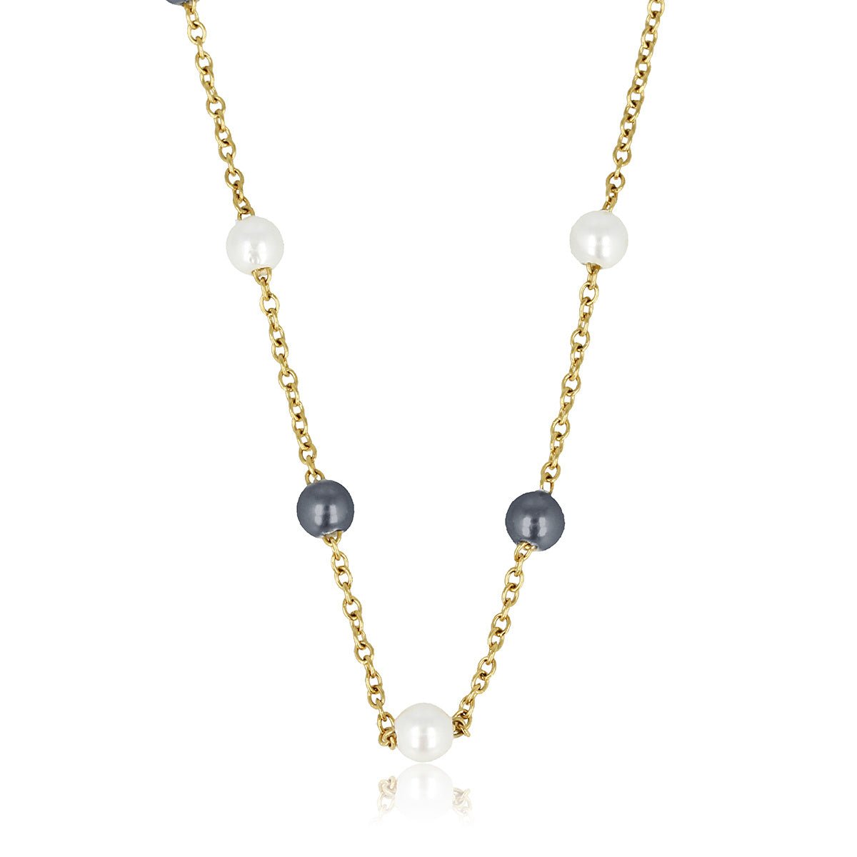 Gouden Schakelketting met Zwarte & Witte Parels - My Bendel