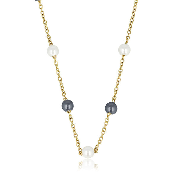 Gouden Schakelketting met Zwarte & Witte Parels - My Bendel