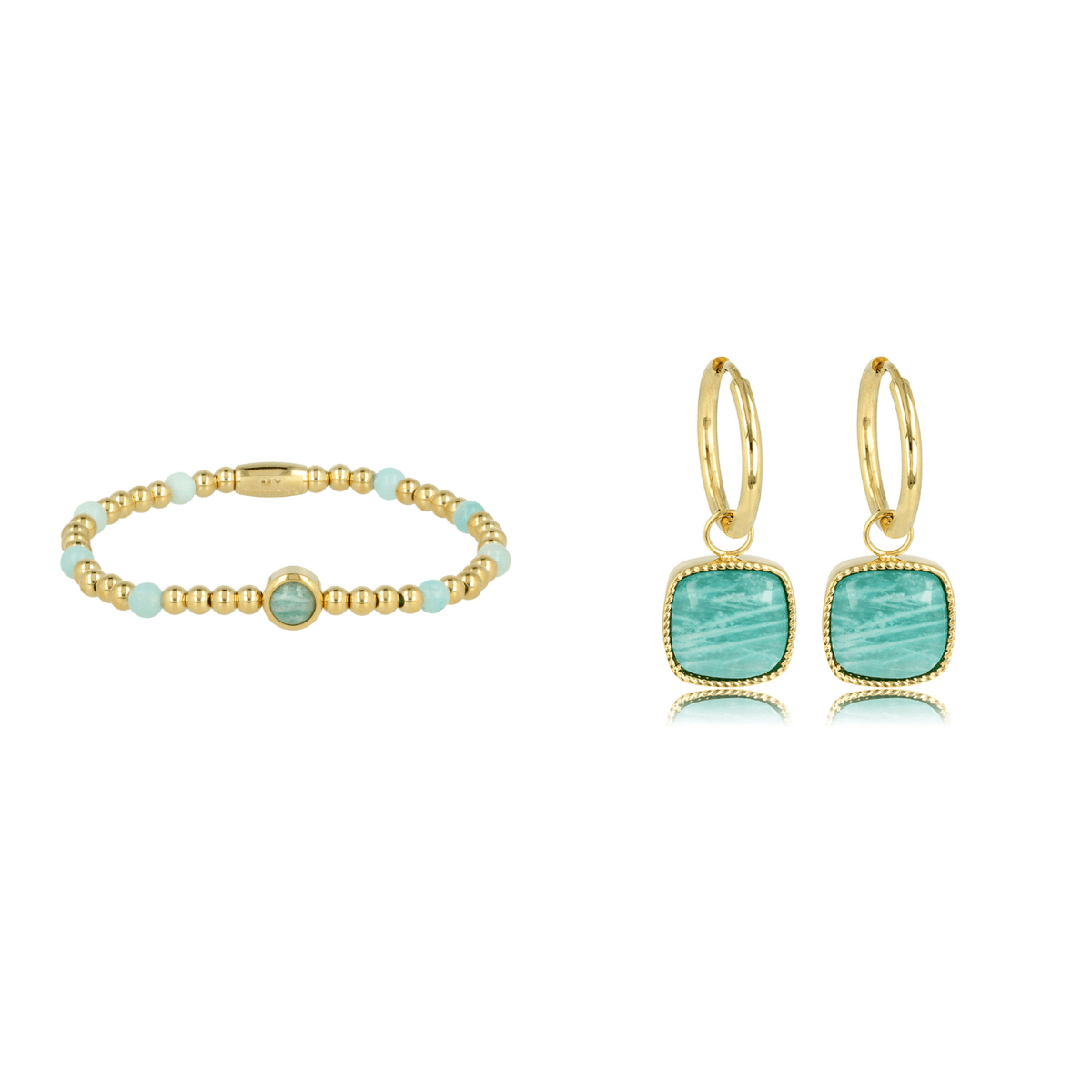 Gouden sieradenset met Amazonite - My Bendel