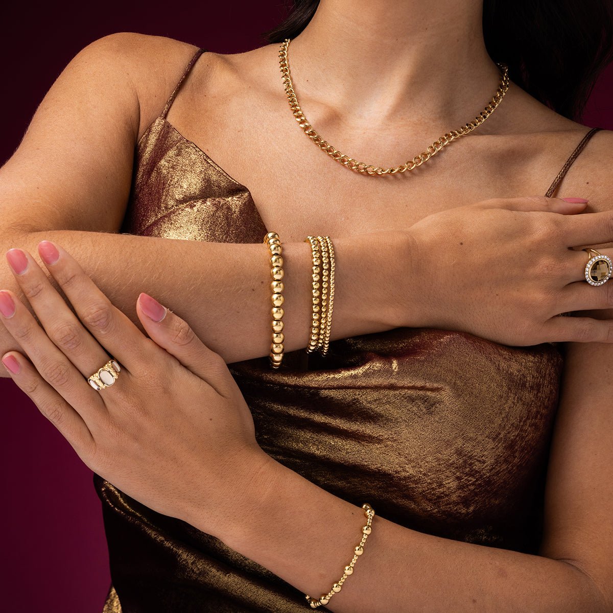 Gouden stainless steel armband - 3mm kralen - Tijdloos - My Bendel