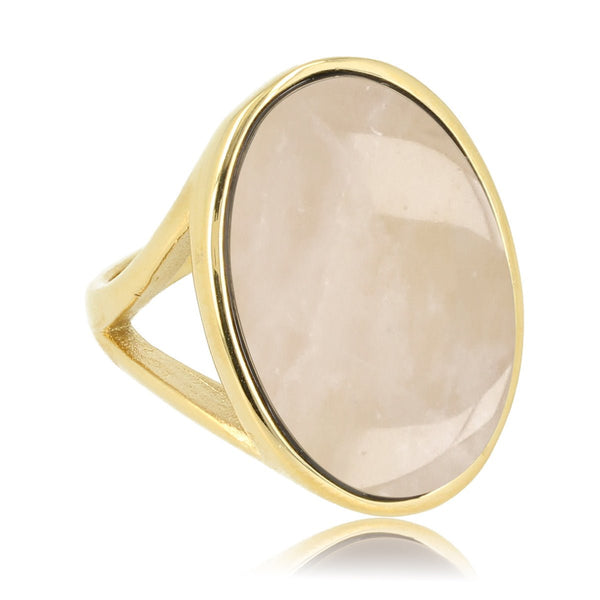 Gouden statement ring - Rose Quartz edelsteen - My Bendel