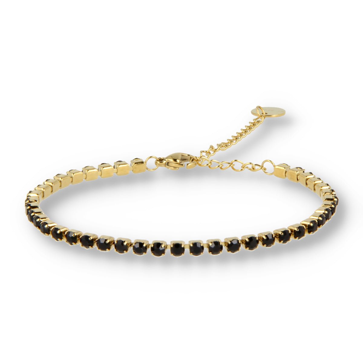 Gouden tennisarmband met zwarte zirkonia stenen - My Bendel