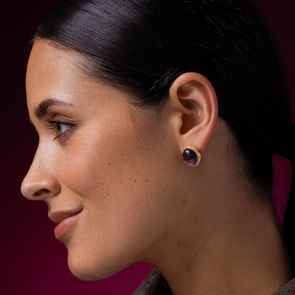 Gouden Vintage Oorbellen met Amethyst Edelsteen - My Bendel