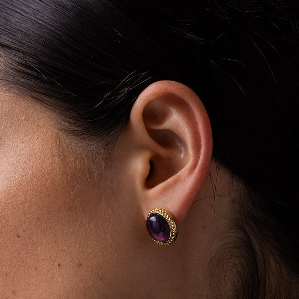 Gouden Vintage Oorbellen met Amethyst Edelsteen - My Bendel