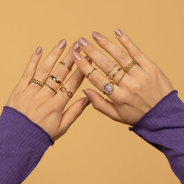 Gouden vintagering - Lilac Quartz edelsteen - My Bendel