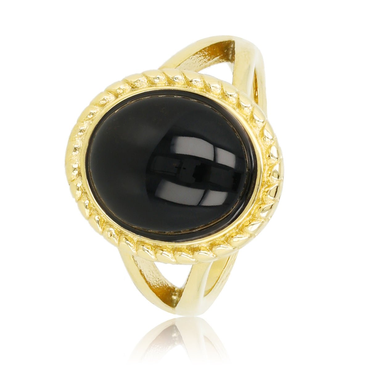 Gouden vintagering - zwarte Onyx edelsteen - kracht & bescherming - My Bendel