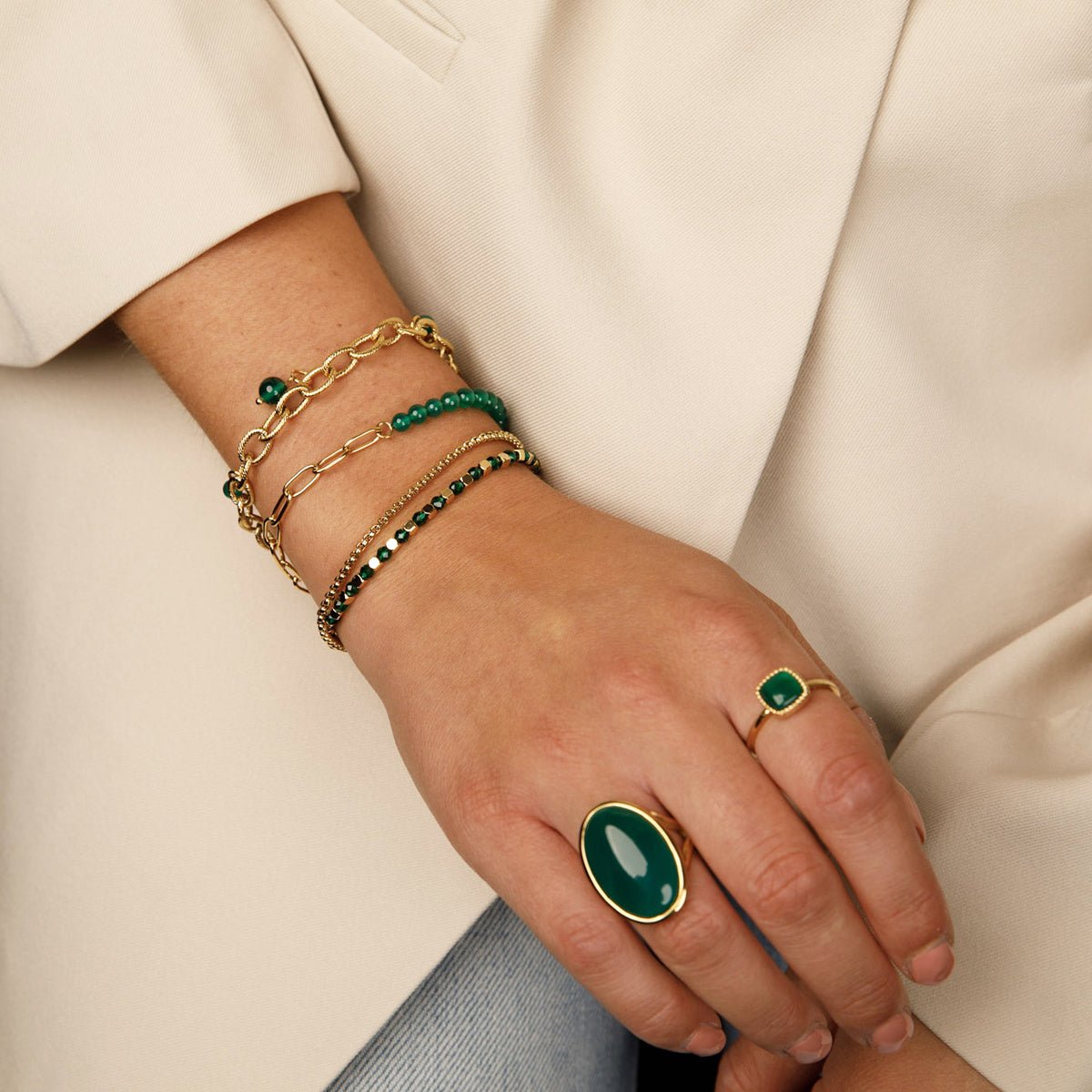 Gouden Zegelring met Green Agate Edelsteen - My Bendel