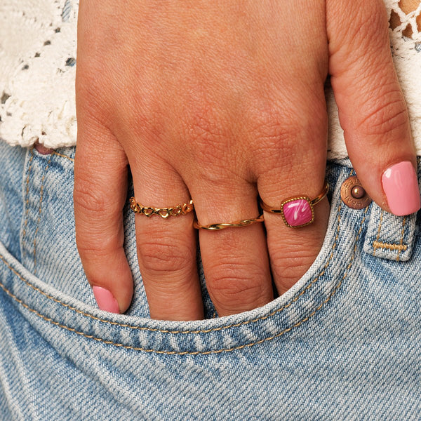 Gouden zegelring - Rose Stripe Agate - Zelfverzekerdheid - My Bendel