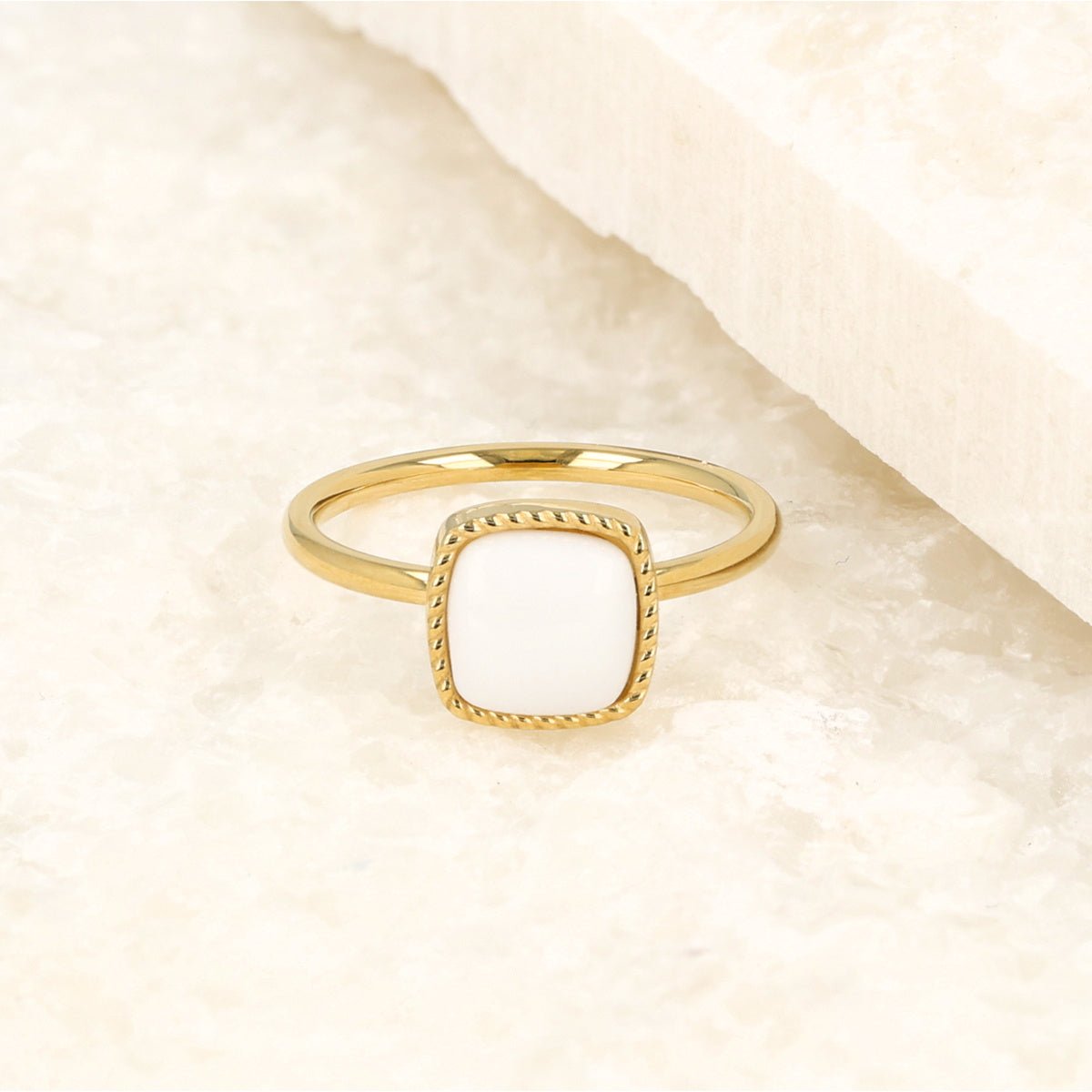 Gouden zegelring - White Aventurine edelsteen - My Bendel