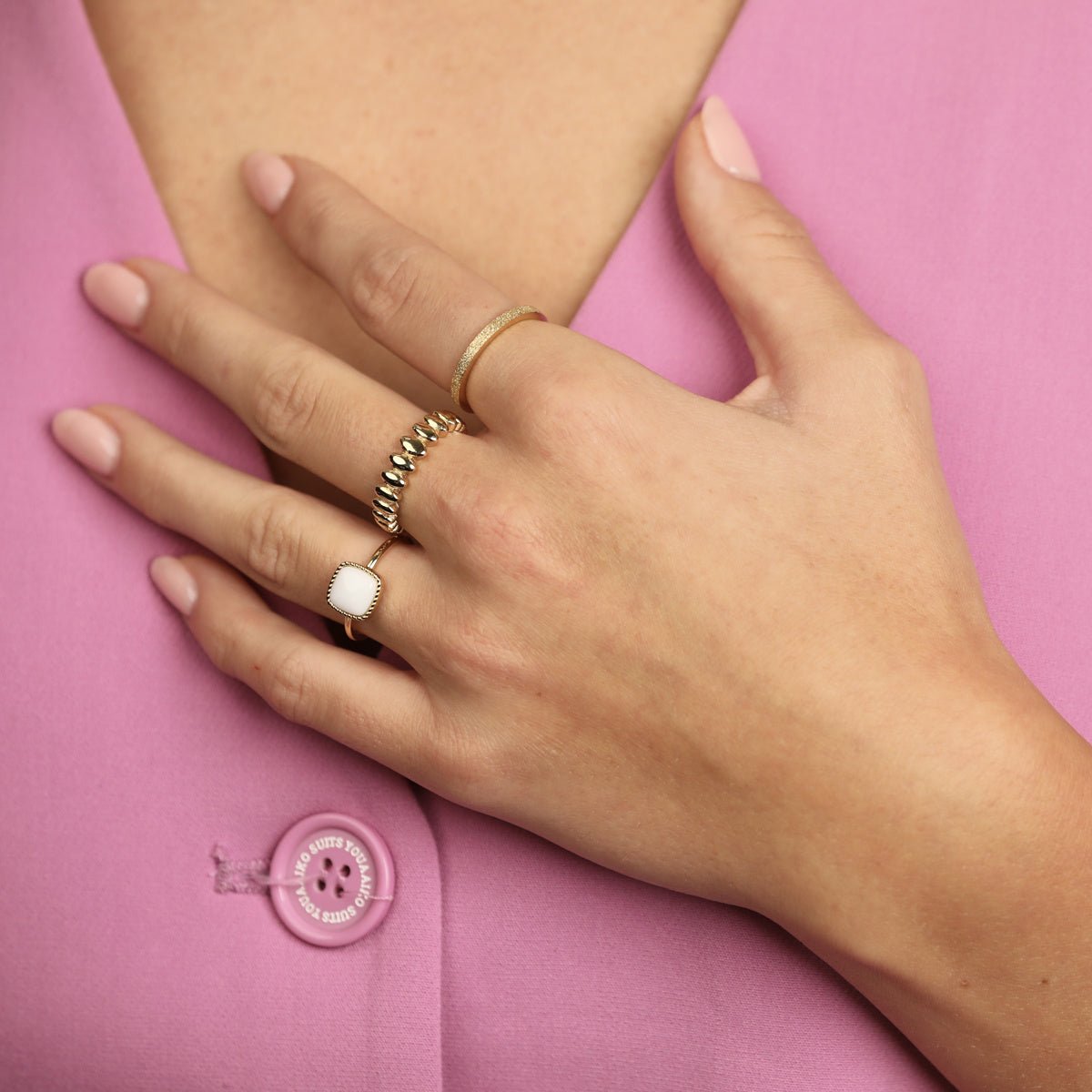 Gouden zegelring - White Aventurine edelsteen - My Bendel