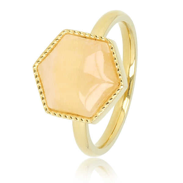 Gouden Zeshoek Ring met Rose Quartz Edelsteen - My Bendel