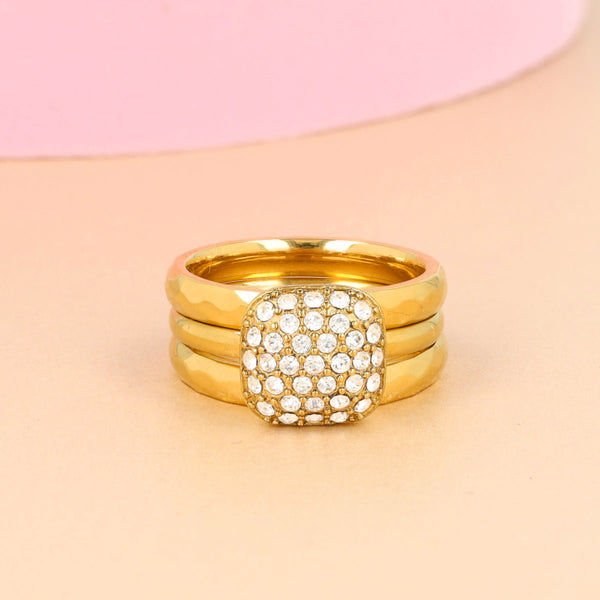 Goudenset ring met zirkonia steentjes - My Bendel - My Bendel