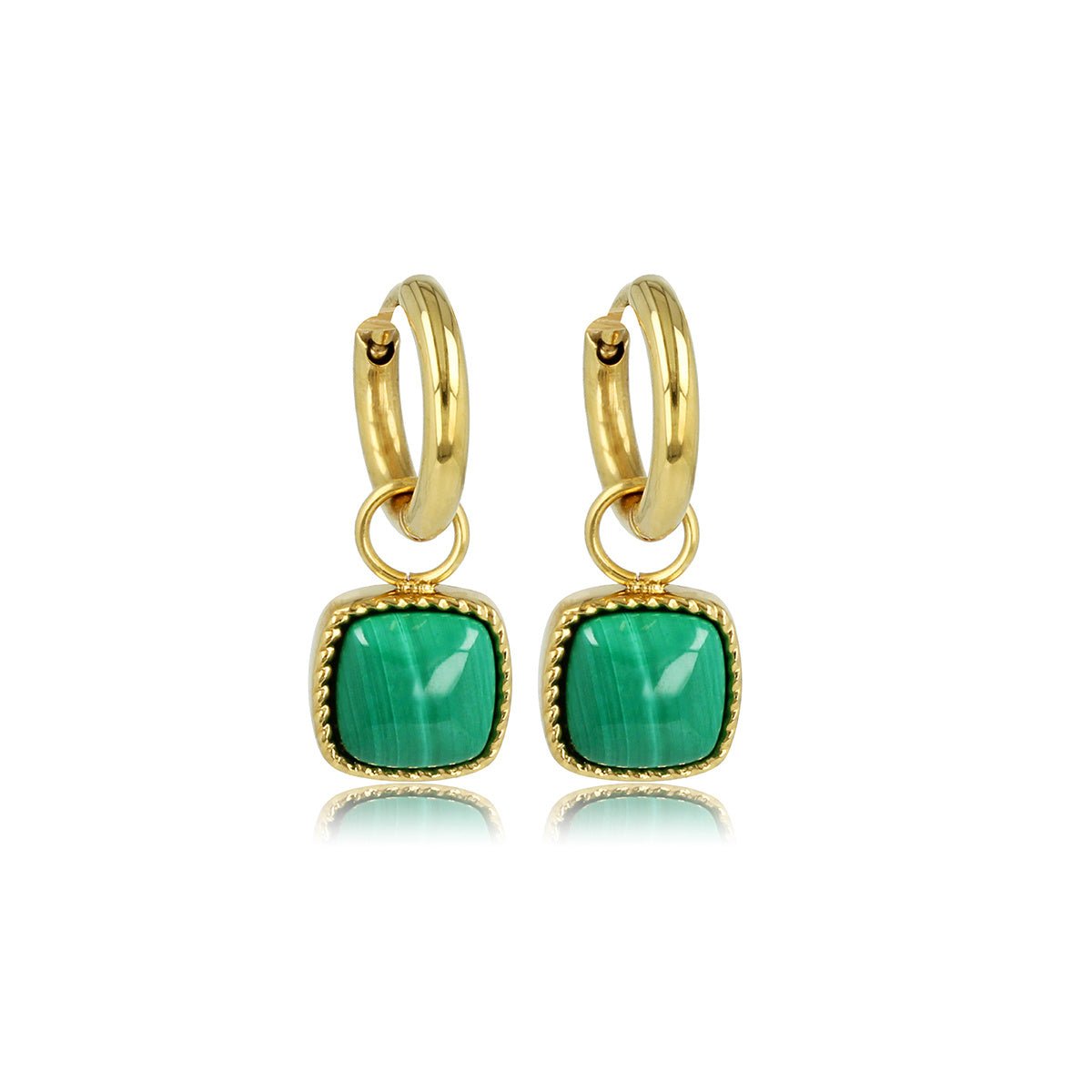 Goudkleurige Oorbellen met Malachite Edelsteen Hanger - My Bendel