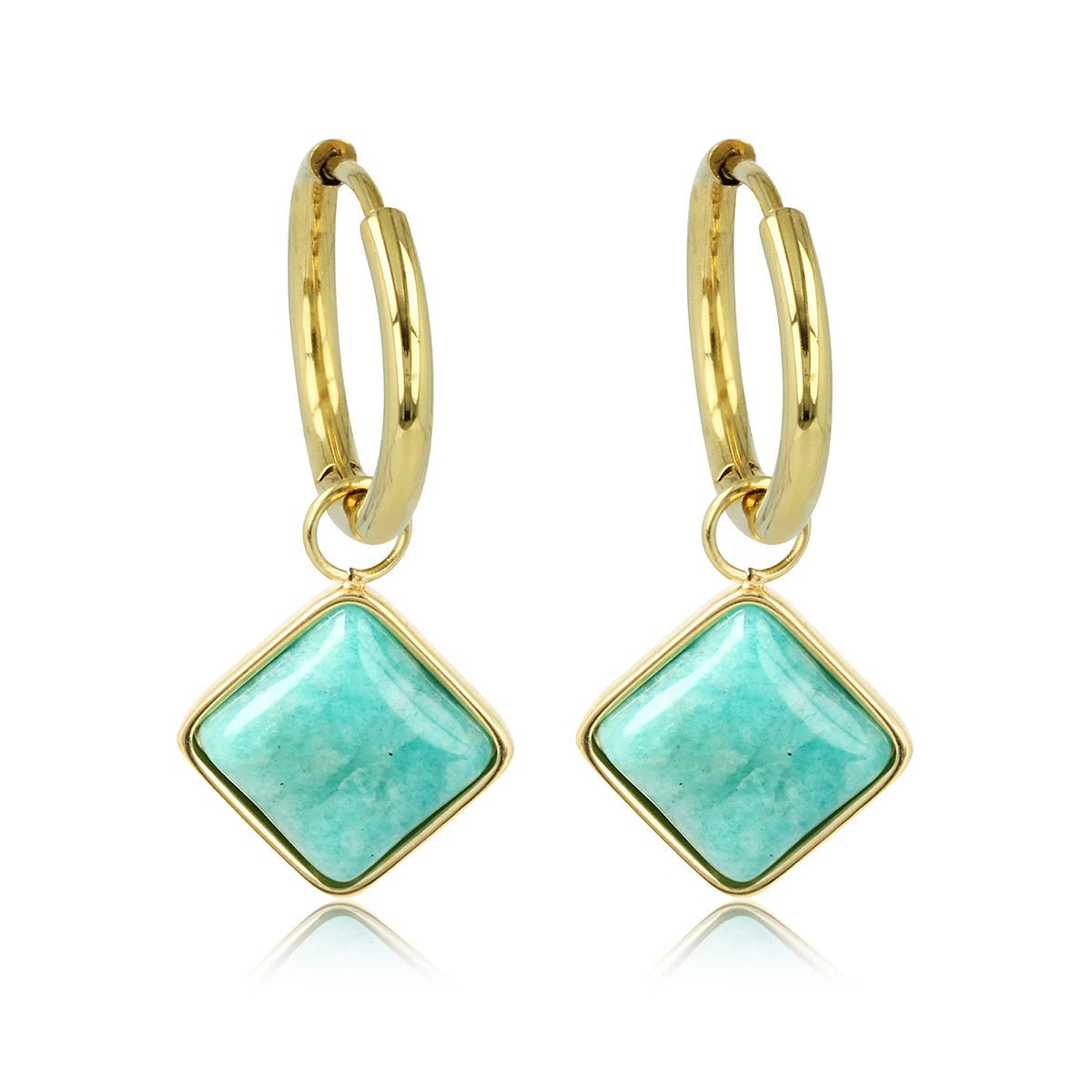 Goudkleurige Oorring met Amazonite Ruit Hanger - My Bendel