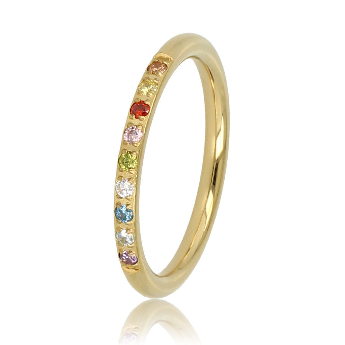 Goudkleurige ring met gekleurde zirkonia - Stainless steel - My Bendel