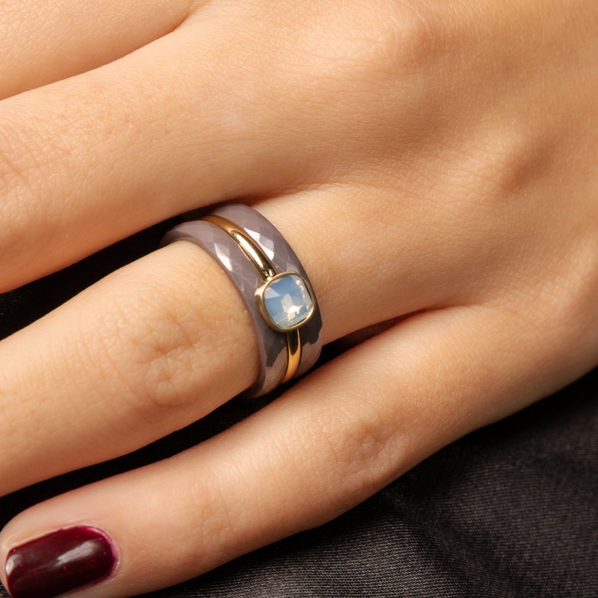 Grijze keramiek ringenset - Gouden quartz - Chique uitstraling - My Bendel