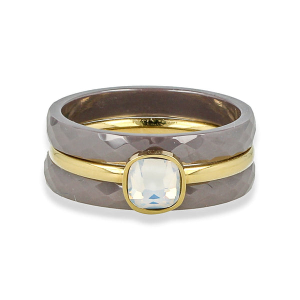 Grijze keramiek ringenset - Gouden quartz - Chique uitstraling - My Bendel