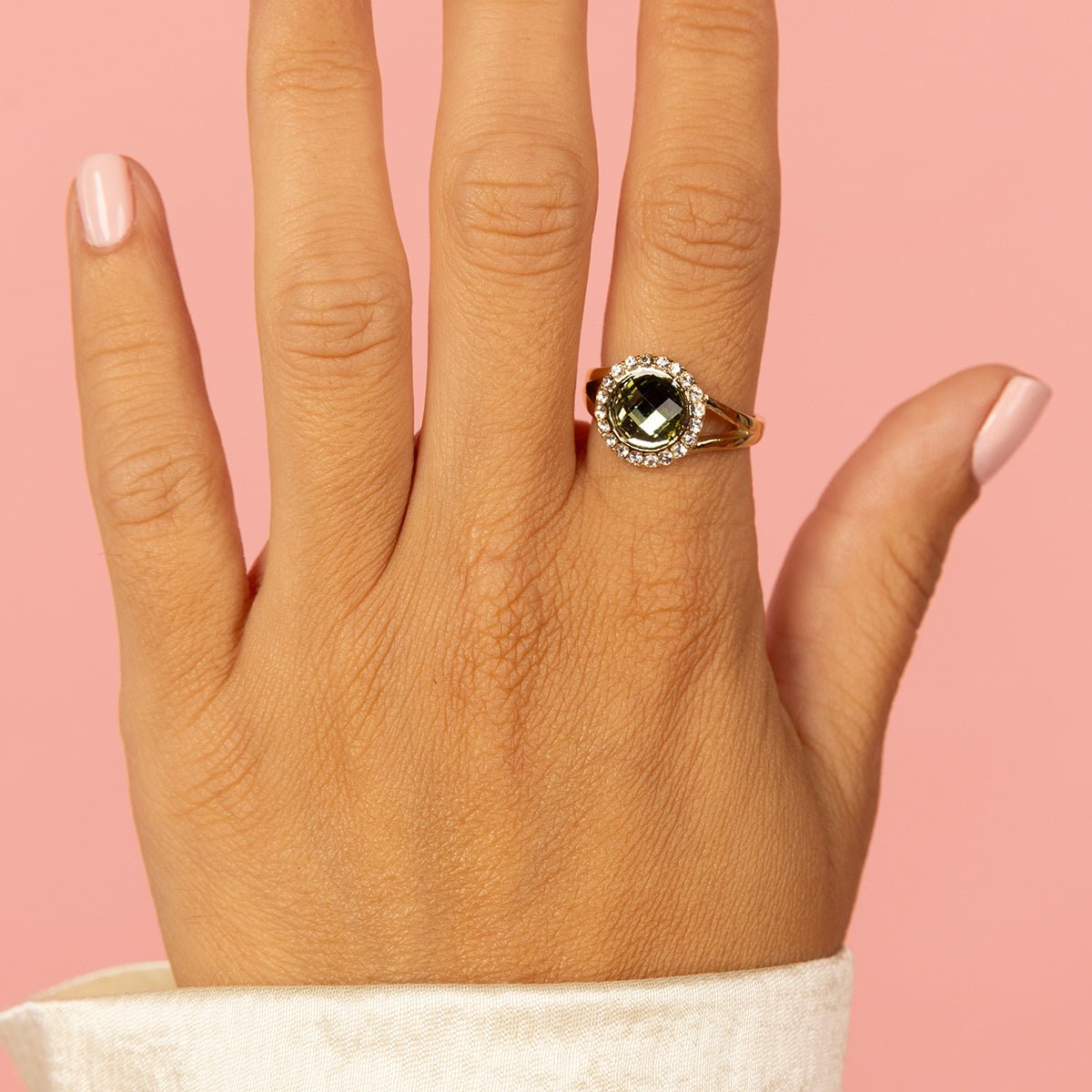 Groene glassteen ring met zirkonia - My Bendel - My Bendel