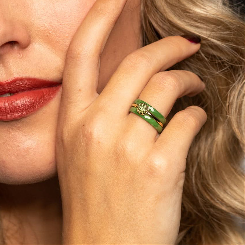 Groene keramiek ringenset - met gouden zirkonia - chique uitstraling - My Bendel