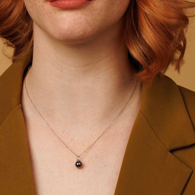 Zilveren Ketting met Ronde Zwarte Parel Hanger