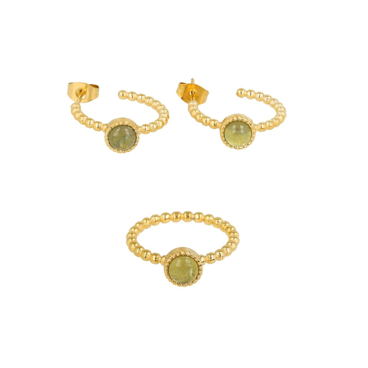 Sieraden set Green Fluorite goud - echte edelsteen