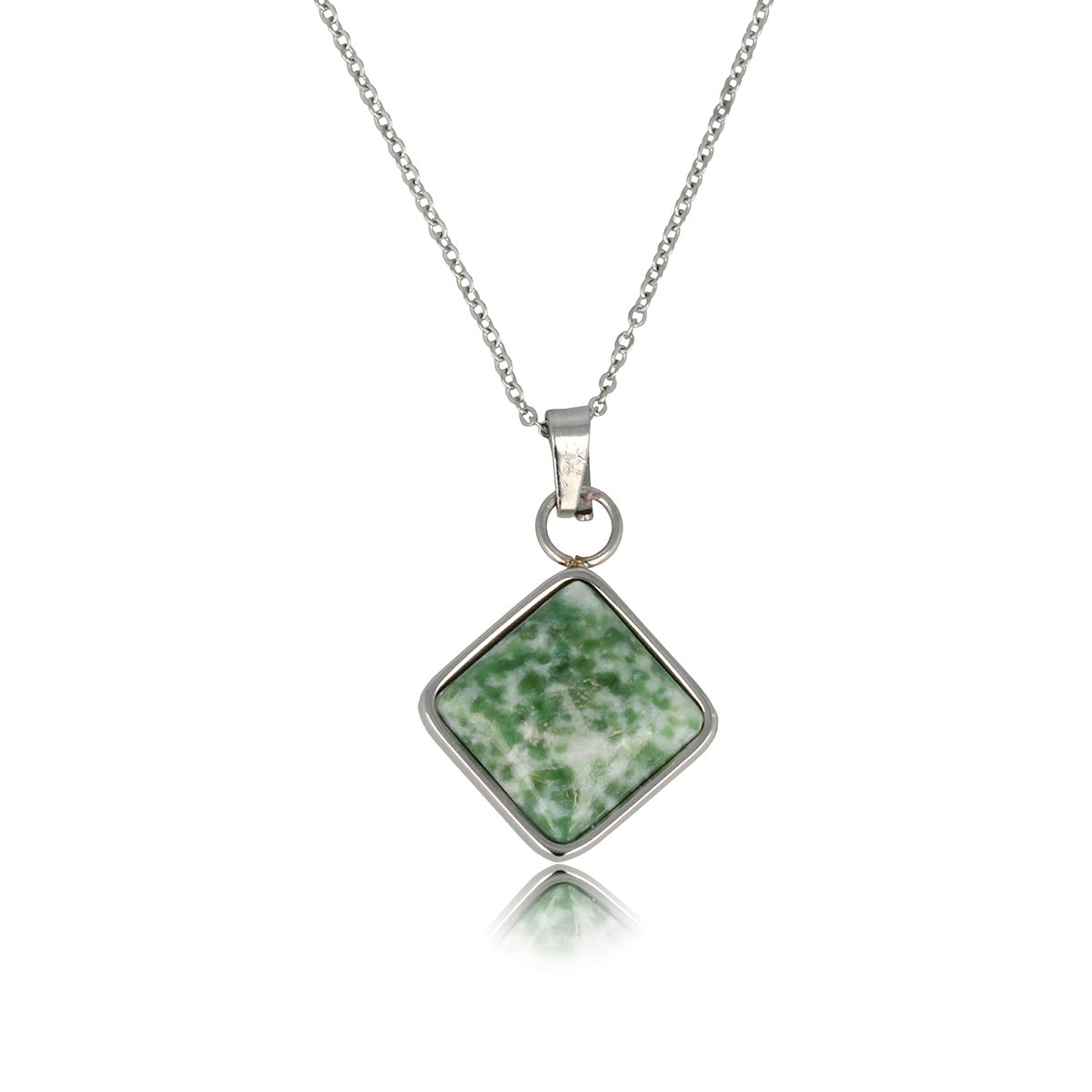 Silver Necklace with Green Spot Jade Pendant