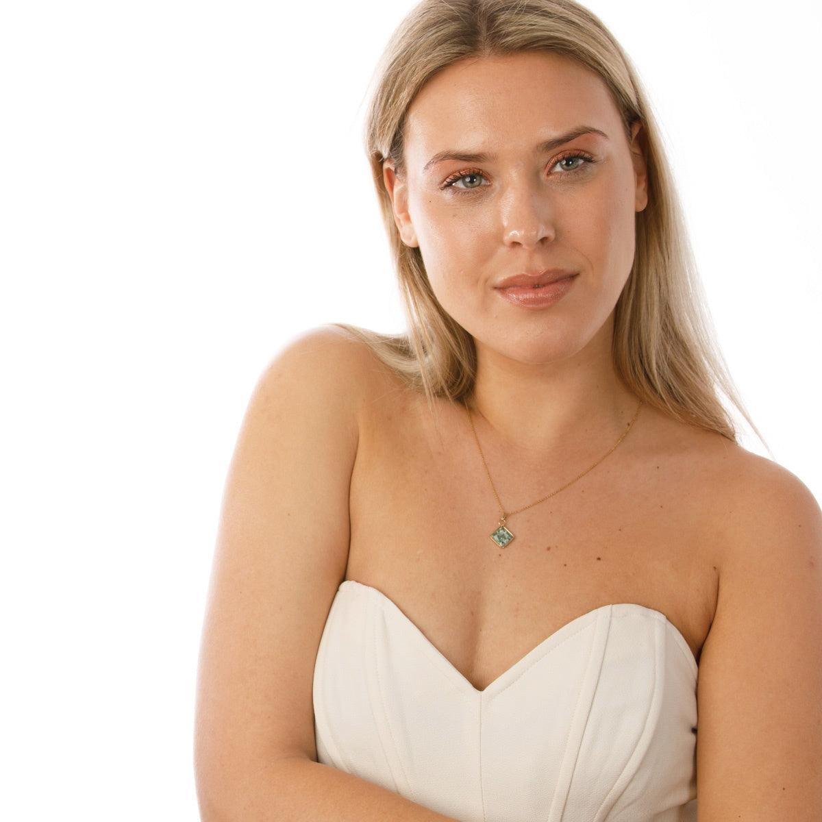 Gouden Ketting met Green Spotted Jade Hanger