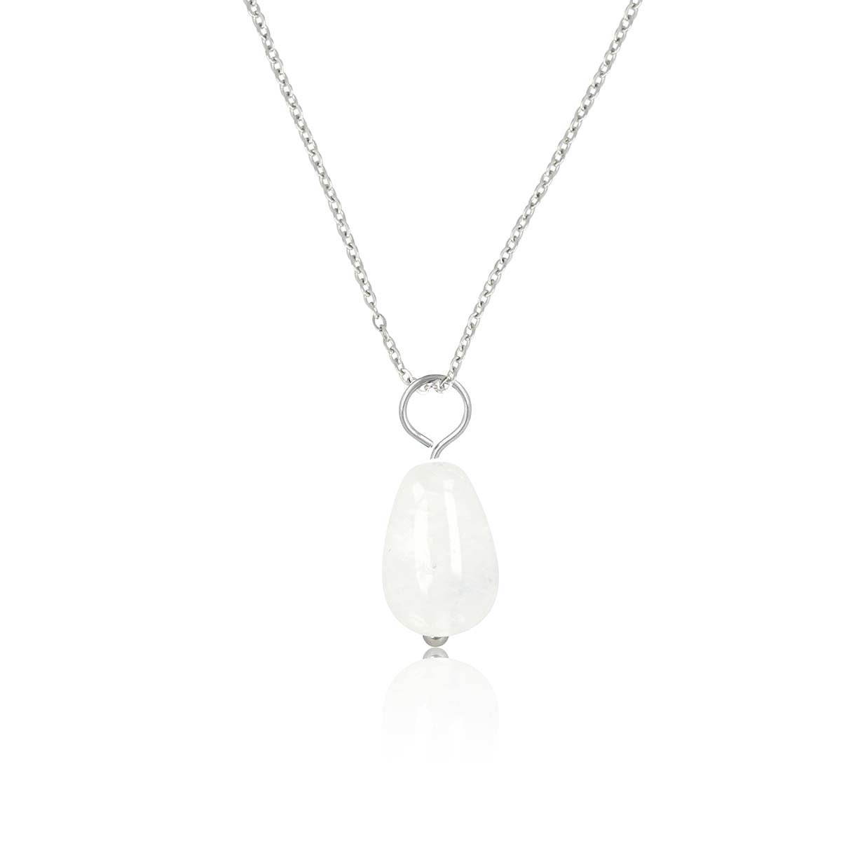 Silver Necklace with White Aventurine Pear-Shaped Pendant