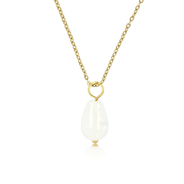 Gouden Ketting met White Aventurine Peervormige Hanger