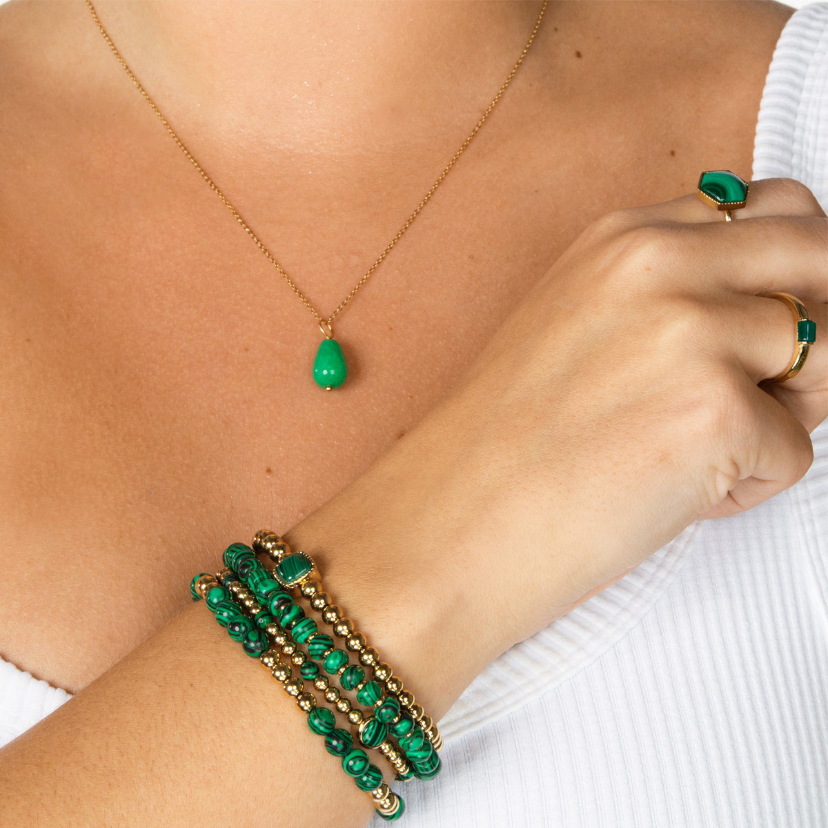 Gouden Ketting met Chrysoprase Peervormige Hanger