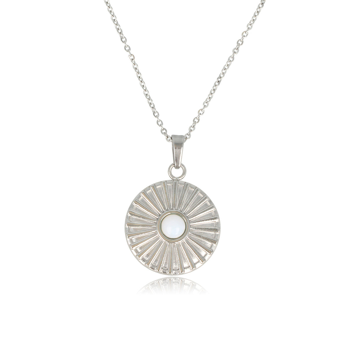 Silver Necklace with White Aventurine Sun Charms Pendant