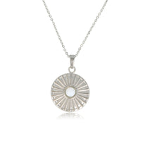 Silver Necklace with White Aventurine Sun Charms Pendant