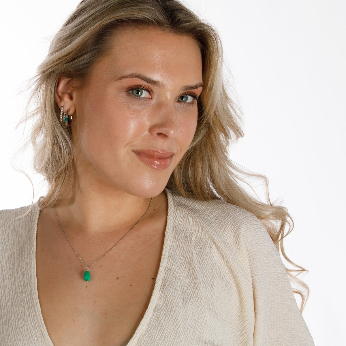 Silver Necklace with Chrysoprase Pear-Shaped Pendant