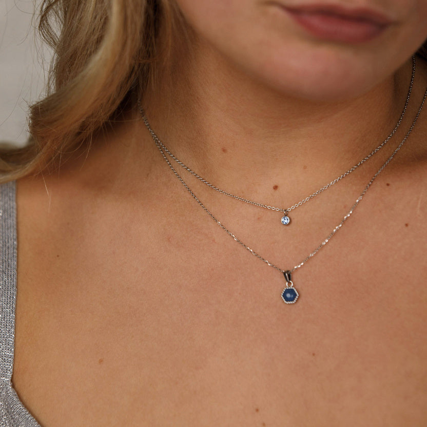 Zilveren Ketting met Lapis Lazuli Zeshoek Hanger