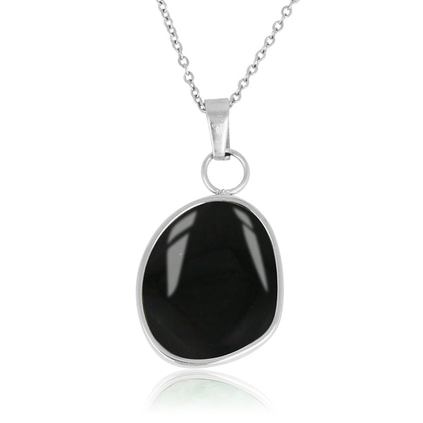 Zilveren Ketting met Grote Ronde Onyx Hanger